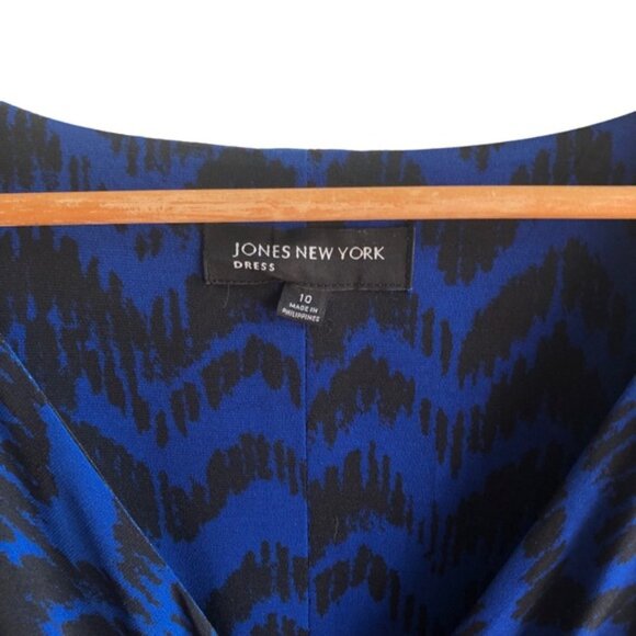 Jones New York Dress US 10 Blue Black Faux Wrap Chevron - Picture 8 of 11